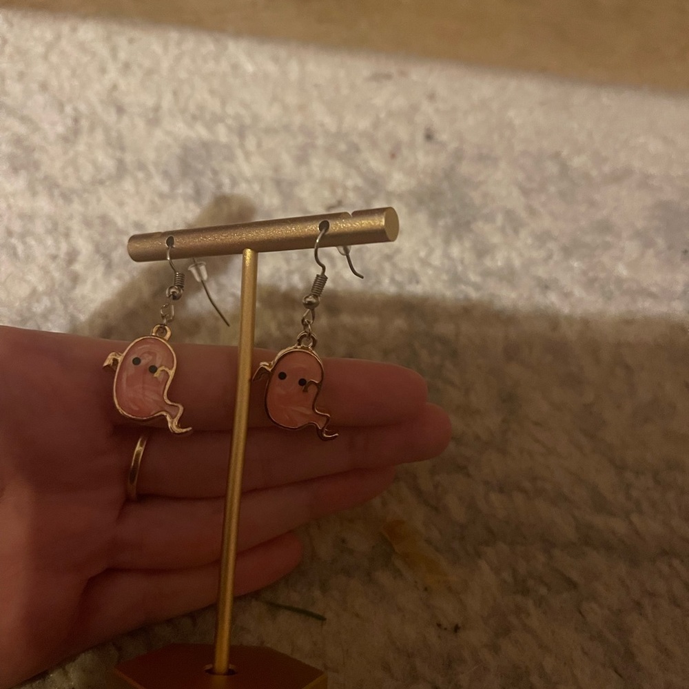 Pink Ghost Tear-Drop Earrings